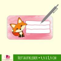 12 Heftaufkleber | Fuchs rosa - Schulaufkleber zum selbstbeschriften - 4,4 x 8,4 cm Bild 1