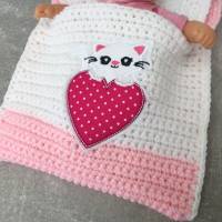Puppenbettchen - Schlafsack für Puppen ca. 20 cm Kätzchen Bild 3