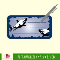 12 Heftaufkleber | Weißer Hai - Schulaufkleber zum selbstbeschriften - 4,4 x 8,4 cm Bild 1