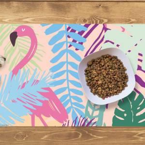 Napfunterlage | Futtermatte „Flamingo“ aus Premium Vinyl - 60x40 cm - rutschhemmend, abwaschbar, reißfest - Made in Germ Bild 1
