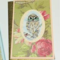 Eulen Mini Karte Set romantisch Blüten im Umschlag edlel Klappkarte Vatertag Ostern Bild 3
