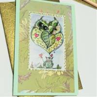 Eulen Mini Karte Set romantisch Blüten im Umschlag edlel Klappkarte Vatertag Ostern Bild 4