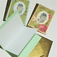 Eulen Mini Karte Set romantisch Blüten im Mini Umschlag edle Klappkarte Vatertag Herz vintage stil Bild 5
