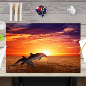 Schreibtischunterlage – Delfine im Sonnenuntergang – 60 x 40 cm – Schreibunterlage Kinder aus erstklassigem Premium Viny Bild 1