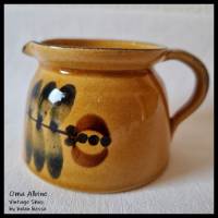 Vintage Keramik-VASE 70er Jahre - hellbraunes, kleines Kännchen mit Muster in braun-schwarz Bild 3