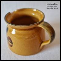 Vintage Keramik-VASE 70er Jahre - hellbraunes, kleines Kännchen mit Muster in braun-schwarz Bild 4