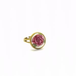 Ring Rose Cabochon Fimo vintage rosa weiß grün gelb Farbe nach Wahl Blüten Blumen Polymer Clay silbern bronze Bild 1