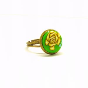 Ring Rose Cabochon Fimo vintage rosa weiß grün gelb Farbe nach Wahl Blüten Blumen Polymer Clay silbern bronze Bild 2