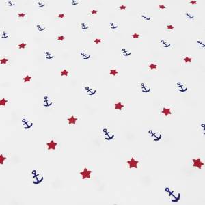 Stoff Baumwolle Popeline mit Anker Sterne Desgin weiß marine-blau rot Blusenstoff Kleiderstoff Bild 1