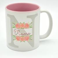 Tasse mit Name | 13 versch. Farben | Geschenkidee Tasse personalisiert | rosa Blumen Muster | beidseitig bedruckt Bild 5