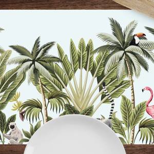 Tischsets I Platzsets abwaschbar - Tropische Palmen mit Flamingo - aus Premium Vinyl - 4 Stück - 44 x 32cm Tischdekorati Bild 2