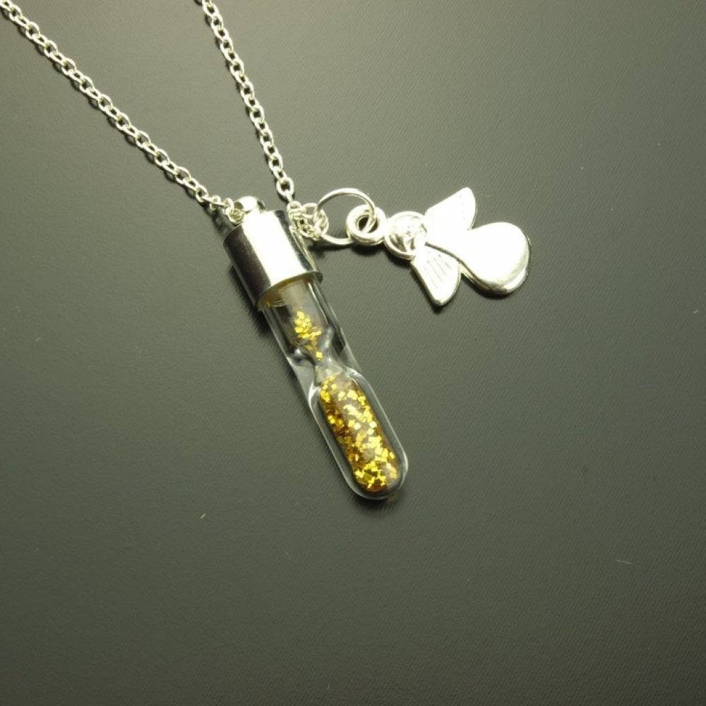 Kette Sanduhr silbern Glitzer gold Engel Fee