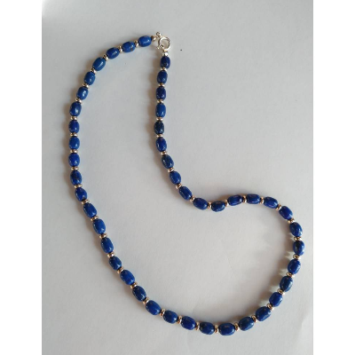 Lapislazulikette mit silbernen Rondellen – Edelsteinkette mit Silberverschluss