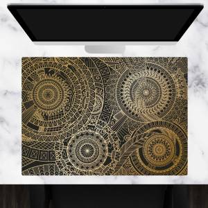 Schreibtischunterlage – Mandala gold-schwarz – 70 x 50 cm – Schreibunterlage aus erstklassigem Premium Vinyl – Made in G Bild 1
