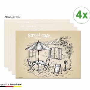 Tischsets I Platzsets abwaschbar - Street Cafe Grafik - aus Premium Vinyl - 4 Stück - 44 x 32cm - Tischdekoration - Made Bild 1