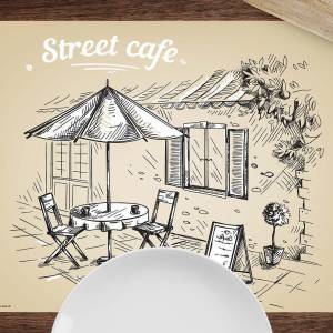 Tischsets I Platzsets abwaschbar - Street Cafe Grafik - aus Premium Vinyl - 4 Stück - 44 x 32cm - Tischdekoration - Made Bild 2
