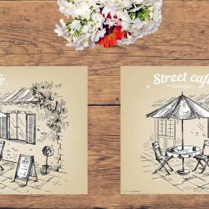 Tischsets I Platzsets abwaschbar - Street Cafe Grafik - aus Premium Vinyl - 4 Stück - 44 x 32cm - Tischdekoration - Made Bild 3