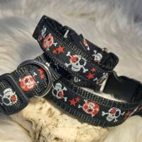 Hundehalsband Halsband "Skulls", rot auf schwarz, ca. 29cm-43cm, 2,5cm breit Bild 2