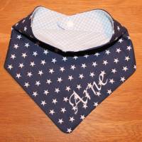 Halstuch für Kinder dunkelblau Sterne hellblau kariert mit Namen personalisiert / Kinderhalstuch / Babyhalstuch Bild 1
