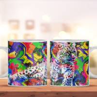 Bedruckte Keramiktasse Leopard für Kaffee- und Teeliebhaber | spülmaschinenfeste Tasse mit abstraktem Neon Motiv Bild 3