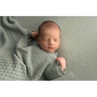 Babydecke, gestrickt, handgefertigt, aus Bio-Baumwolle, ca. 100 x 100 cm, mint (grau-grün) Bild 1