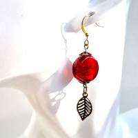 Ohrringe rot hängend, romantischer Look,handmade Ohrringe, kirschrot mit Blättern aus Murano Glas im Vintage Hippie Stil Bild 6
