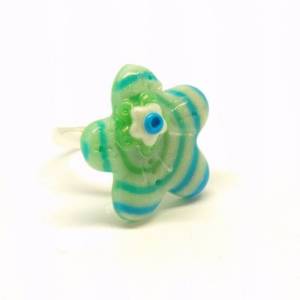 Ring nach Wahl Fimo Polymer Clay Cabochon Blume Blüte Herz blau weiß grün Bild 3