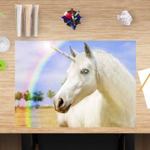 Schreibtischunterlage – Weißes Einhorn – 60 x 40 cm – Schreibunterlage für Kinder aus erstklassigem Premium Vinyl – Made Bild 1