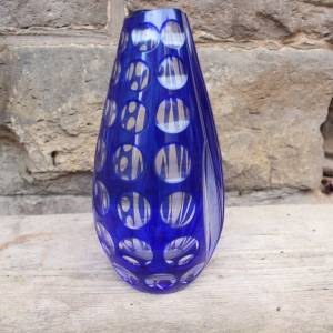 Kobalt Vase Bleikristall Lupen und Kerbschliff Böhmen Handmade Midcentury 60er 70er Jahre Bild 1