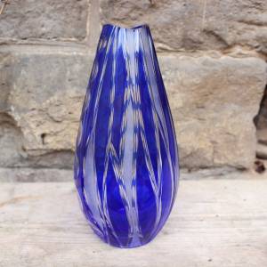 Kobalt Vase Bleikristall Lupen und Kerbschliff Böhmen Handmade Midcentury 60er 70er Jahre Bild 2