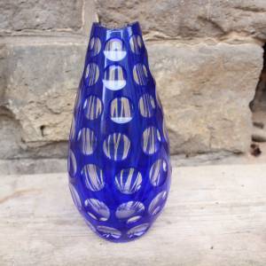 Kobalt Vase Bleikristall Lupen und Kerbschliff Böhmen Handmade Midcentury 60er 70er Jahre Bild 3