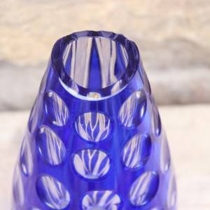 Kobalt Vase Bleikristall Lupen und Kerbschliff Böhmen Handmade Midcentury 60er 70er Jahre Bild 4
