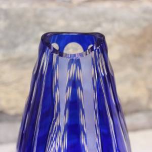 Kobalt Vase Bleikristall Lupen und Kerbschliff Böhmen Handmade Midcentury 60er 70er Jahre Bild 5