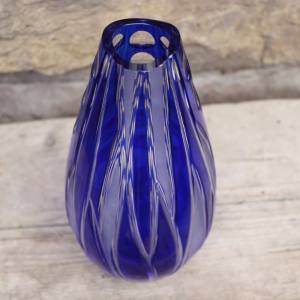 Kobalt Vase Bleikristall Lupen und Kerbschliff Böhmen Handmade Midcentury 60er 70er Jahre Bild 6