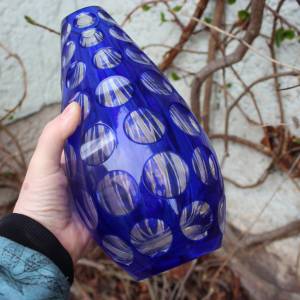 Kobalt Vase Bleikristall Lupen und Kerbschliff Böhmen Handmade Midcentury 60er 70er Jahre Bild 9