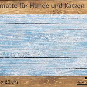 Napfunterlage | Futtermatte „Blaue Holzbretter im Vintage-Look“ aus Premium Vinyl 60x40 rutschhemmend, abwaschbar, reißf Bild 2