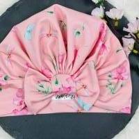 Turban Mütze, Turbanmütze, Babymütze, Kindermütze, Schleifenmütze rosa mit kleinen Schmetterlingen und Lybellen Bild 3