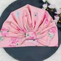 Turban Mütze, Turbanmütze, Babymütze, Kindermütze, Schleifenmütze rosa mit kleinen Schmetterlingen und Lybellen Bild 4