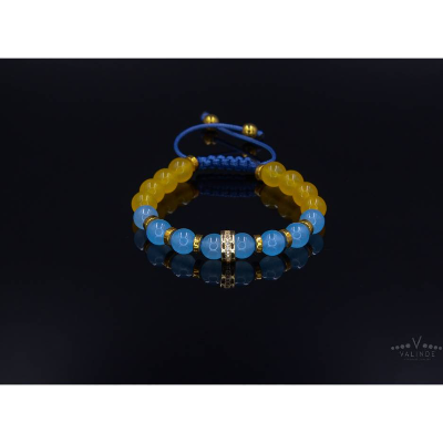 Herren Ukraine Edelstein Armband aus Achat Zirkonia und Hämatit, Makramee Armband, Geschenk für Mann, 8 mm