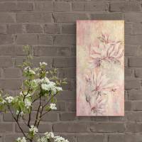 MAGNOLIA DREAMS - elegantes Blütenbild Shabby chic auf 3,5cm dickem Galeriekeilrahmen 30cmx60cm, mit Glitter Bild 1