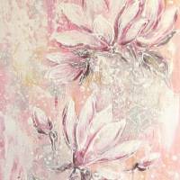 MAGNOLIA DREAMS - elegantes Blütenbild Shabby chic auf 3,5cm dickem Galeriekeilrahmen 30cmx60cm, mit Glitter Bild 5