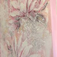 MAGNOLIA DREAMS - elegantes Blütenbild Shabby chic auf 3,5cm dickem Galeriekeilrahmen 30cmx60cm, mit Glitter Bild 9