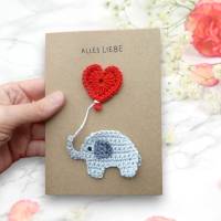 Glückwunschkarte mit Elefant und Herz, Glückwunschkarte Geburtstag Muttertag Valentinstag Bild 1