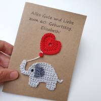 Glückwunschkarte mit Elefant und Herz, Glückwunschkarte Geburtstag Muttertag Valentinstag Bild 2