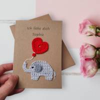 Glückwunschkarte mit Elefant und Herz, Glückwunschkarte Geburtstag Muttertag Valentinstag Bild 5