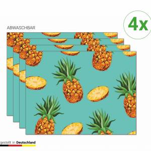 Tischsets I Platzsets abwaschbar - Tropische Ananas- 4 Stück - 40 x 30 cm - rutschfeste Tischdekoration aus Premium-Viny Bild 1