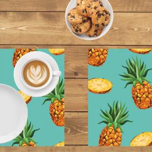 Tischsets I Platzsets abwaschbar - Tropische Ananas- 4 Stück - 40 x 30 cm - rutschfeste Tischdekoration aus Premium-Viny Bild 2