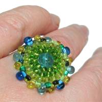 Ring grün blau pastell 25 mm candy colour XS bis XXL verstellbar handgefertigt Glasperlen Unikat boho Bild 2