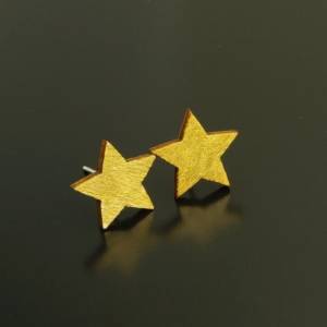 Ohrstecker nach Wahl aus Holz Sterne Ohrringe golden silbern natur Stecker Bild 2