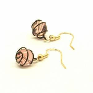 Ohrringe Glas Perle Draht schwarz rosa gewickelt Bild 2